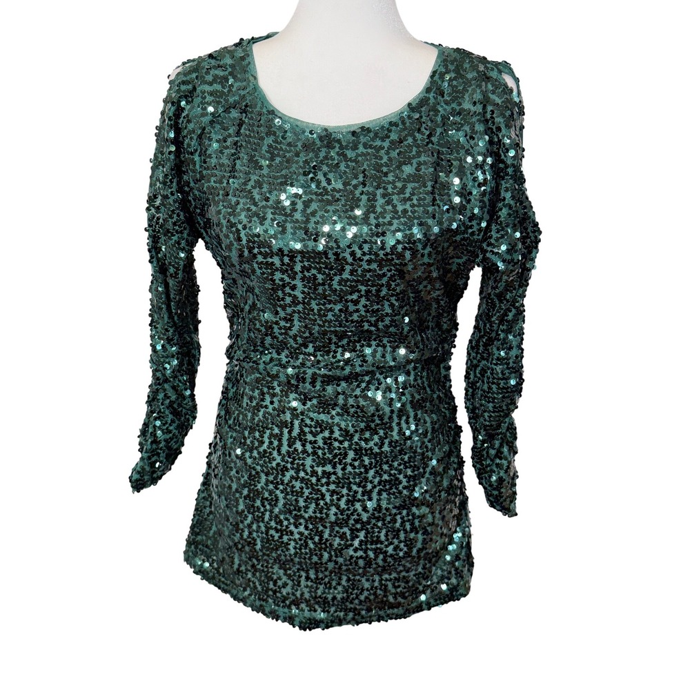 Boston Proper Sequin Top Women Size M Green Party‎ Evening Wear Festival Holiday